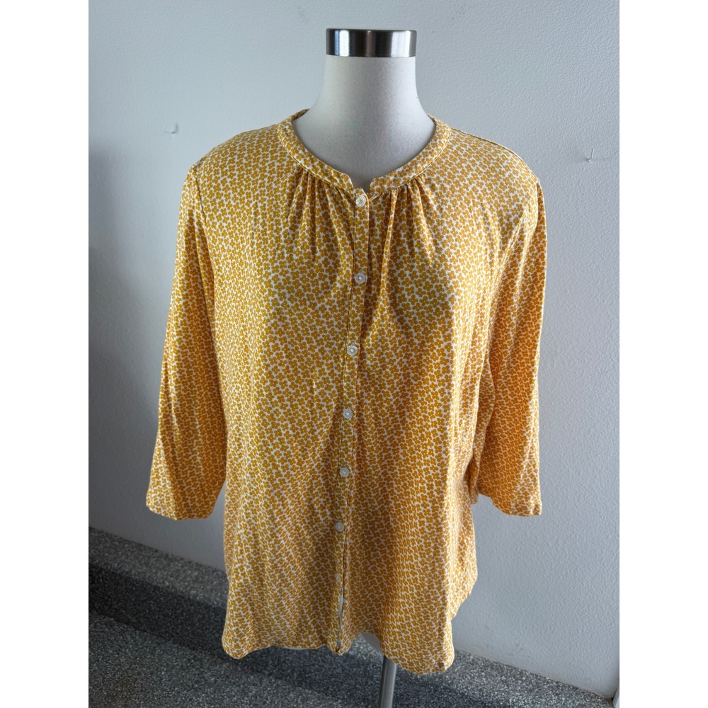 Boden Womens Plus 20/22 Yellow Floral Cotton Jersey Button Down Top Shirt